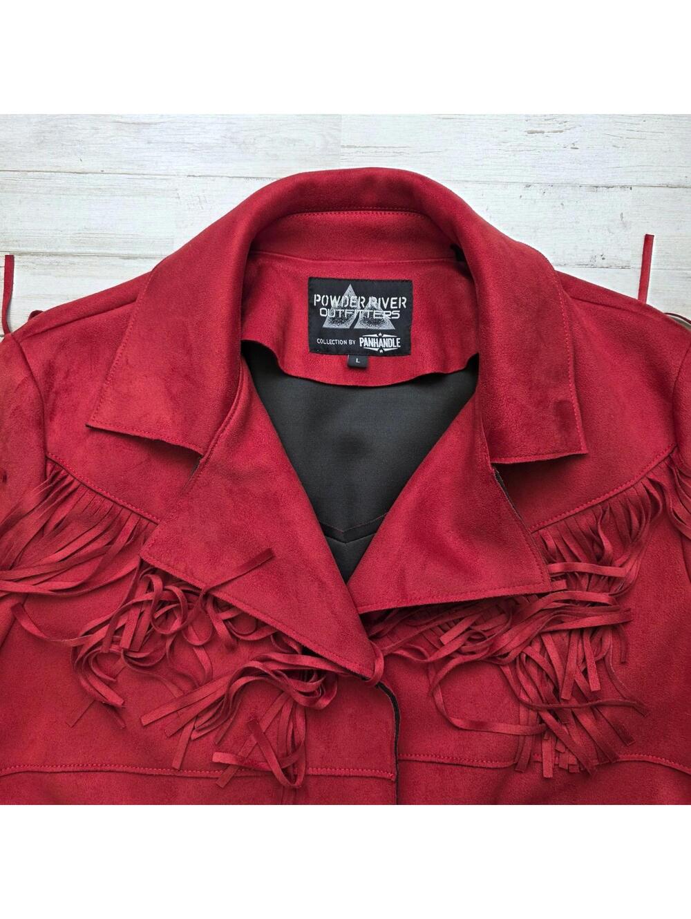 Powder River Outfitters Faux Suede Fringed Coat Jacket LG Western Boho Cowgirl - Picture 2 of 9